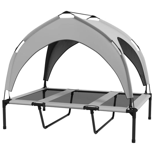 Elevated Dog Bed with Cooling Pad, Removable Canopy, Breathable Mesh, Portable Pet Cot for Large Dogs Indoor Outdoor