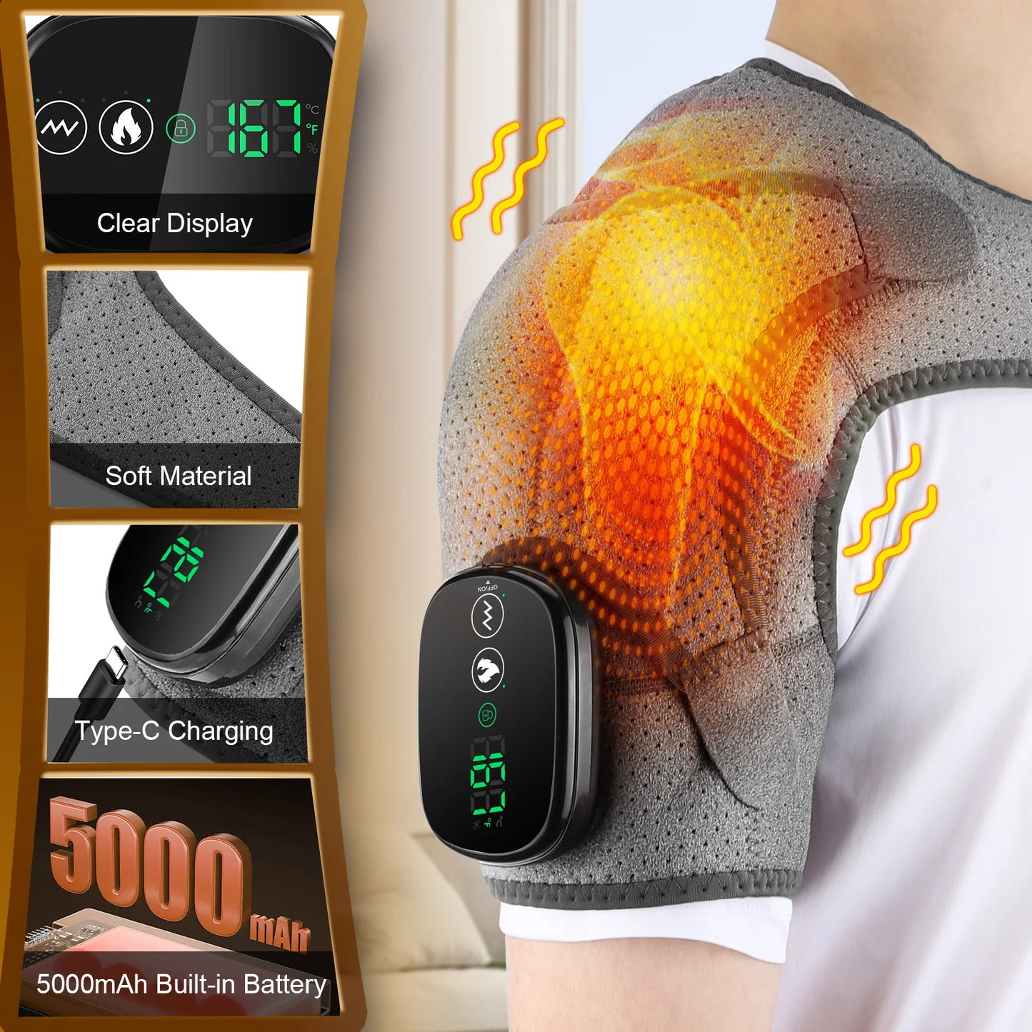 Electric Shoulder Heating Pad 3 Modes Vibration Shoulder Knee Elbow Relax Belt Hot Compress Thermal Massager Health Care