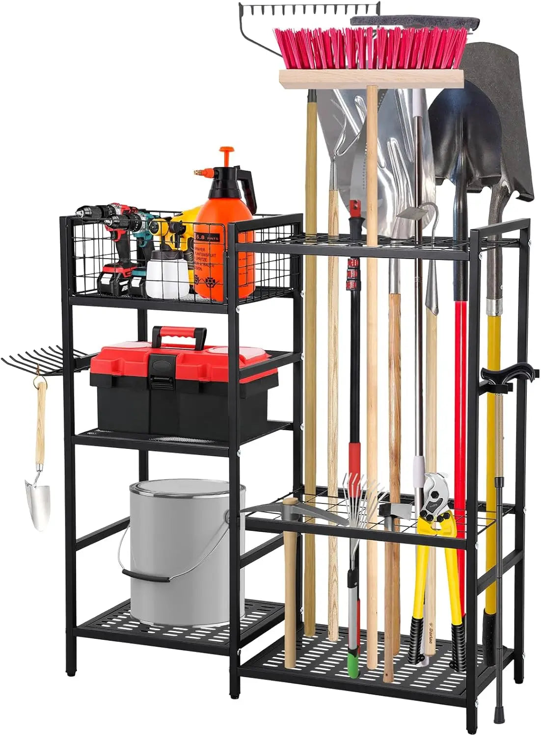 Heavy Duty 3 Tier Garden Tool Organizer With 35 Long Handled Slots Basket And Hooks Yard Storage Rack Tool Holder For Garage Shed And Lawn