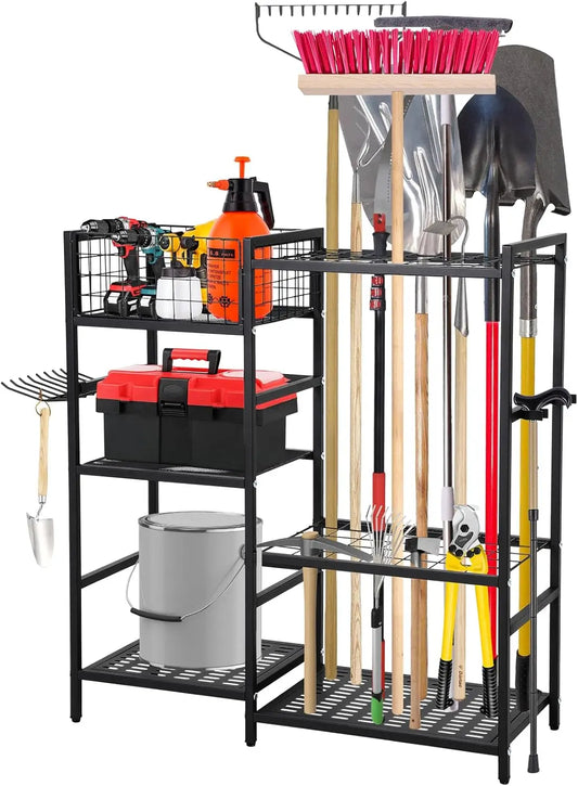 Heavy Duty 3 Tier Garden Tool Organizer With 35 Long Handled Slots Basket And Hooks Yard Storage Rack Tool Holder For Garage Shed And Lawn