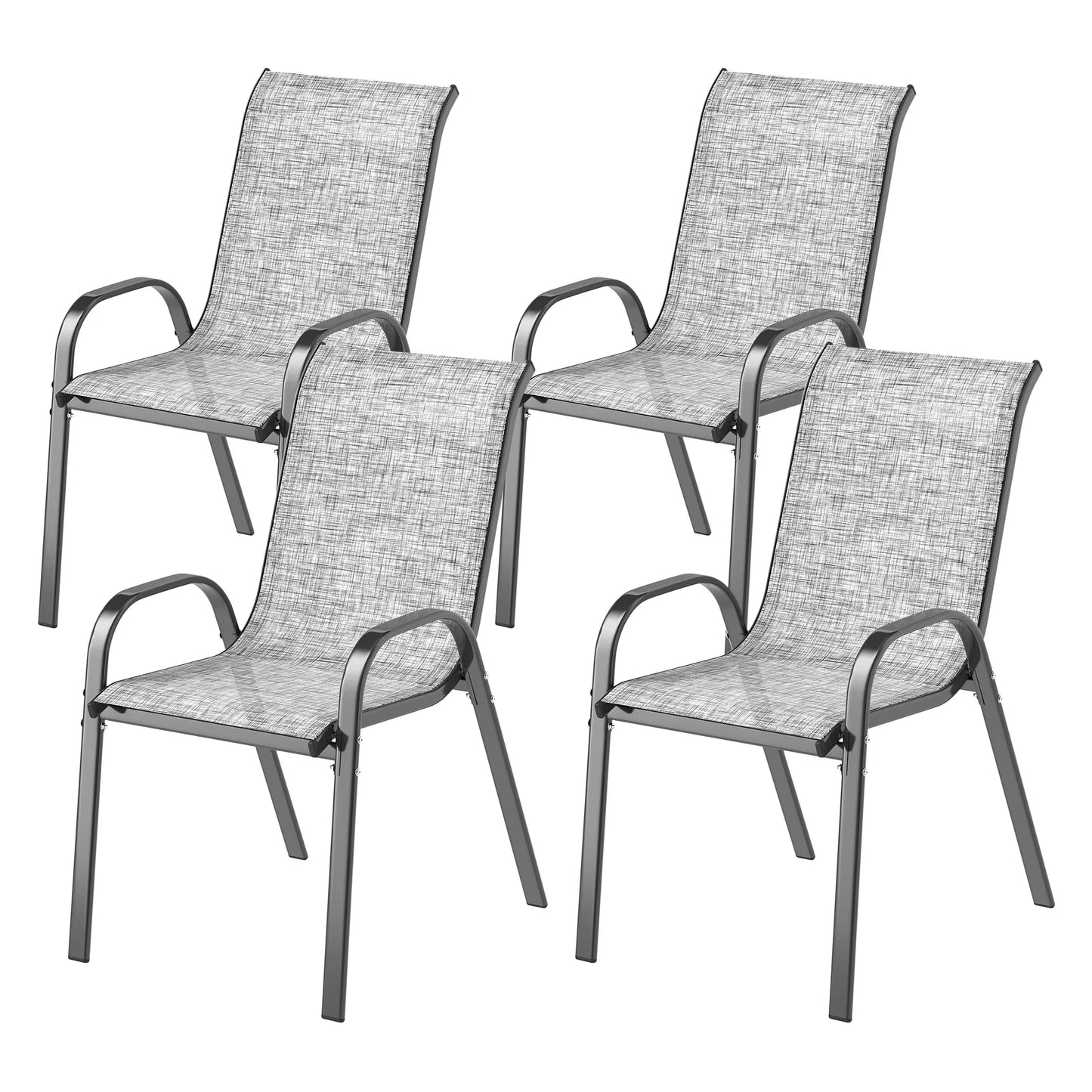 Set of 4 Patio Dining Chairs, Stackable Outdoor Chairs, Mixed Gray