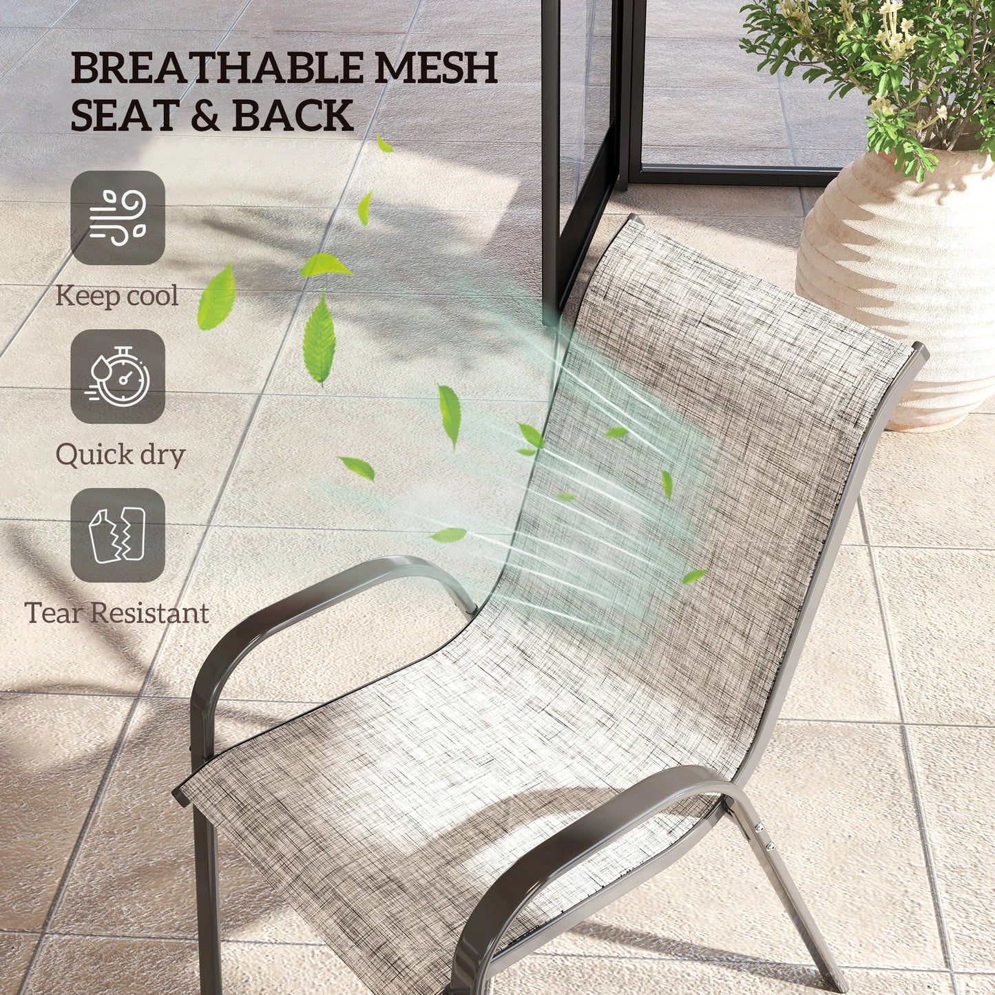 Set of 4 Patio Dining Chairs, Stackable Outdoor Chairs, Mixed Gray