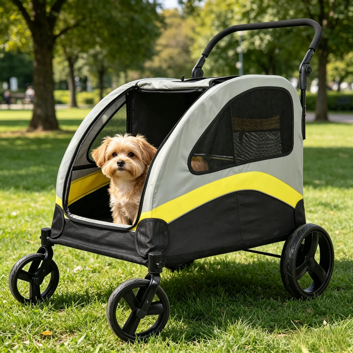 Dog Stroller for 2 Dogs Pet Jogger Wagon Travel Carriage with Zipper Divider and 4 Wheels Foldable Rolling Pet Carrier Cart Pram