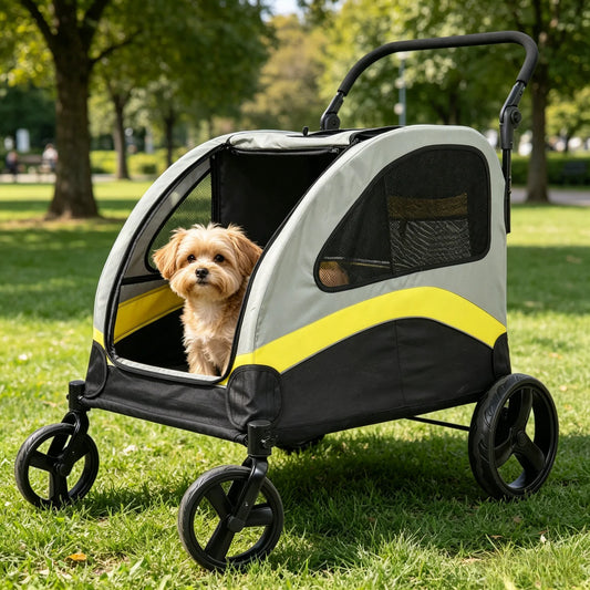 Dog Stroller for 2 Dogs Pet Jogger Wagon Travel Carriage with Zipper Divider and 4 Wheels Foldable Rolling Pet Carrier Cart Pram
