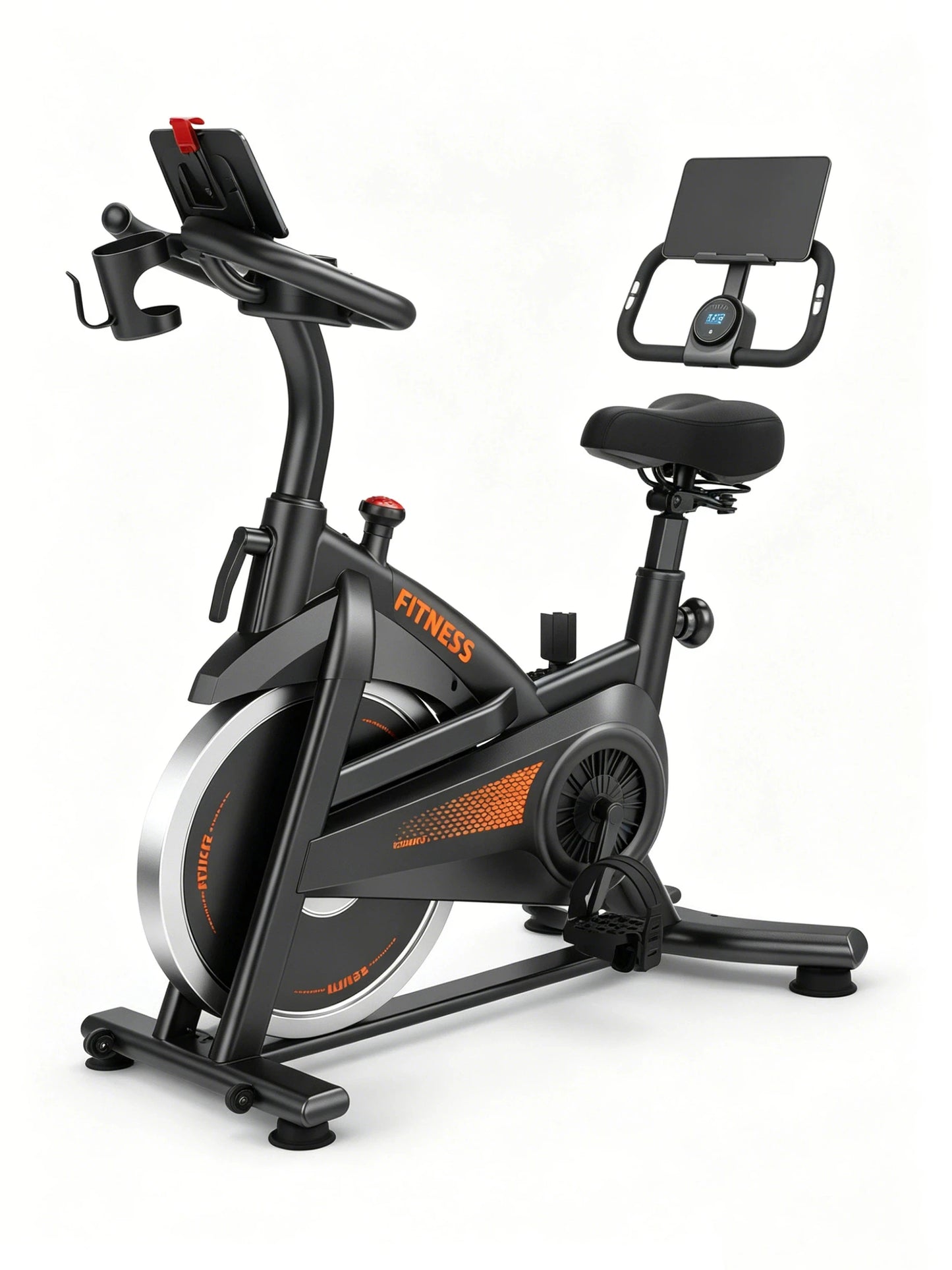 UMAY Indoor Exercise Bike 0-100 Adjustable Resistance Levels Quiet Belt Drive Reinforced Carbon Steel Frame Max Load 136kg Fitness Bike With Tablet Holder & Heart Rate Sensor