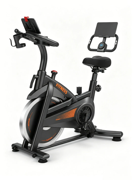 UMAY Indoor Exercise Bike 0-100 Adjustable Resistance Levels Quiet Belt Drive Reinforced Carbon Steel Frame Max Load 136kg Fitness Bike With Tablet Holder & Heart Rate Sensor