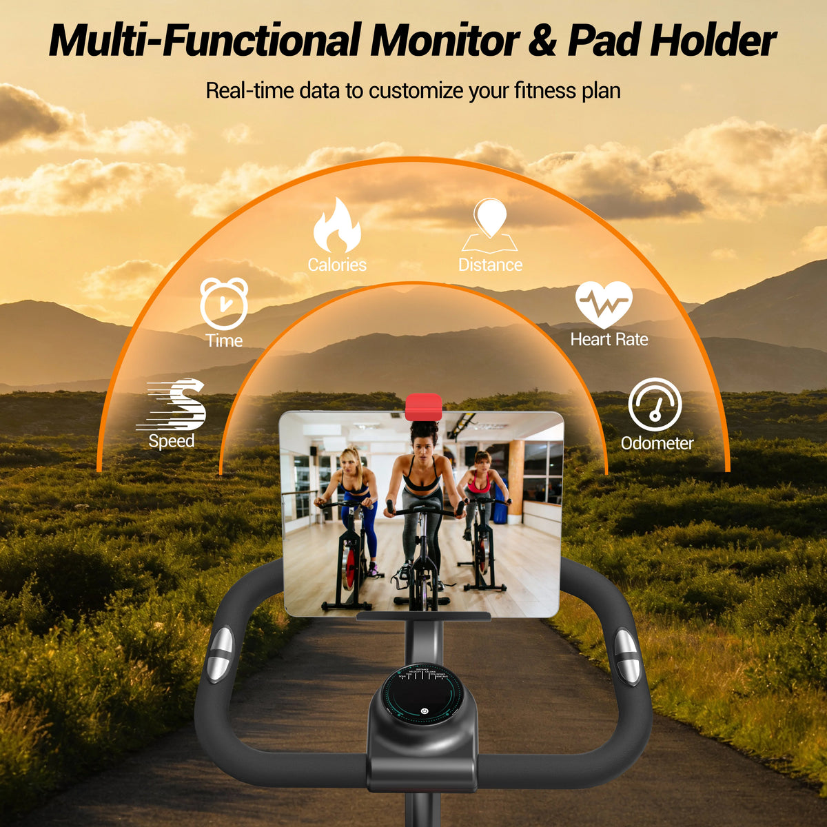 UMAY Indoor Exercise Bike 0-100 Adjustable Resistance Levels Quiet Belt Drive Reinforced Carbon Steel Frame Max Load 136kg Fitness Bike With Tablet Holder & Heart Rate Sensor
