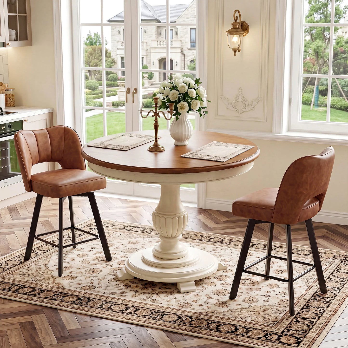 EnHomee Dining Chairs 2Pcs, 26" Counter Height Faux Leather Swivel Chair, Hollow Backrest Metal Legs 350lbs Kitchen Island Furniture
