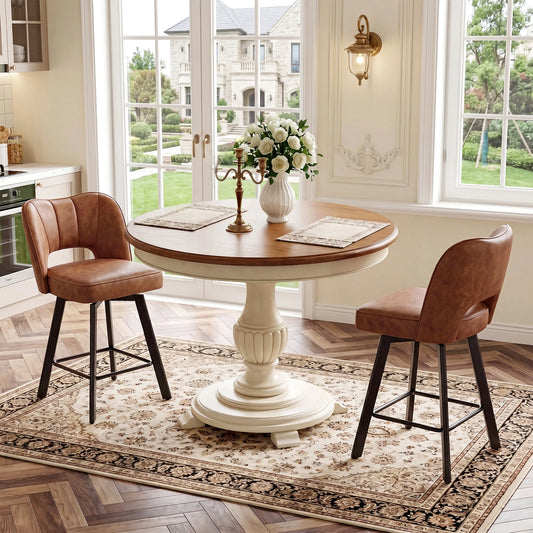 EnHomee Dining Chairs 2Pcs, 26" Counter Height Faux Leather Swivel Chair, Hollow Backrest Metal Legs 350lbs Kitchen Island Furniture