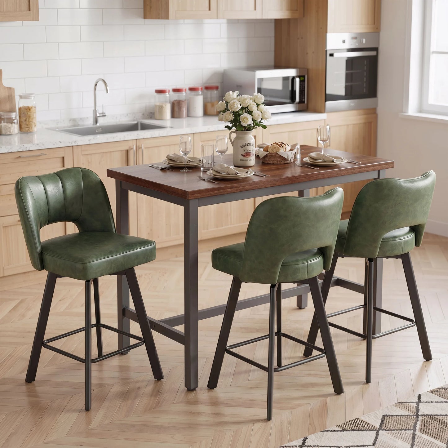 EnHomee Dining Chairs 2Pcs, 26" Counter Height Faux Leather Swivel Chair, Hollow Backrest Metal Legs 350lbs Kitchen Island Furniture