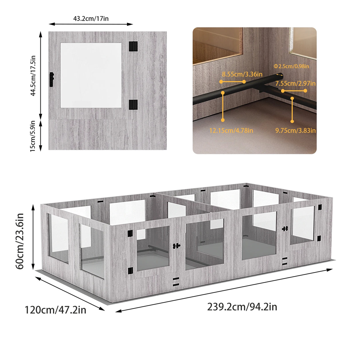 8 Panels Tempered Glass Dog Puppies Playpen for Indoor Pet Whelping Pen Exercise Fence Box Cage with Waterproof Fertility Pad