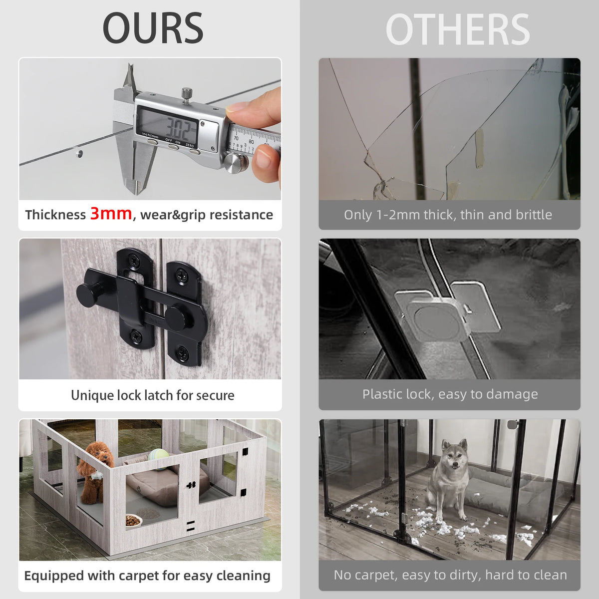 8 Panels Tempered Glass Dog Puppies Playpen for Indoor Pet Whelping Pen Exercise Fence Box Cage with Waterproof Fertility Pad
