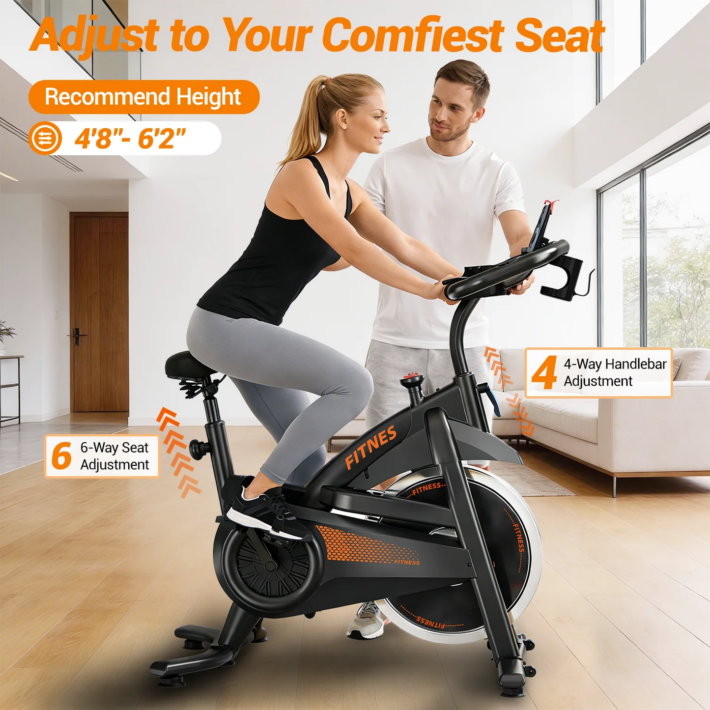UMAY Indoor Exercise Bike 0-100 Adjustable Resistance Levels Quiet Belt Drive Reinforced Carbon Steel Frame Max Load 136kg Fitness Bike With Tablet Holder & Heart Rate Sensor