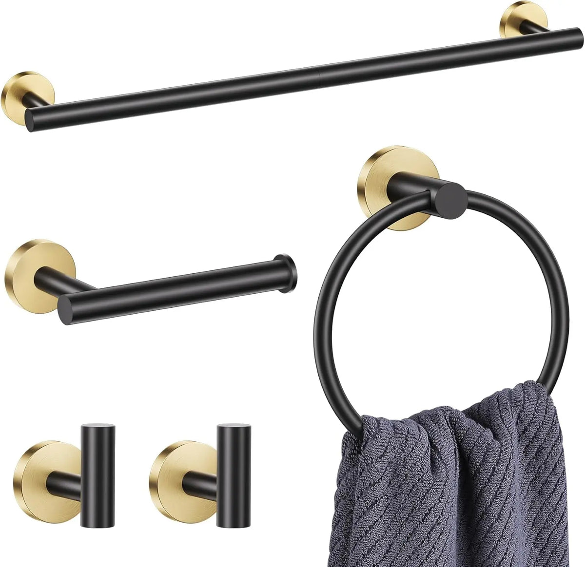 Black Gold Bathroom Hardware Set Accessories Wall Mounted Stainless Steel Towel Bar Towel Ring Toilet Paper Holder Hook Bathroom