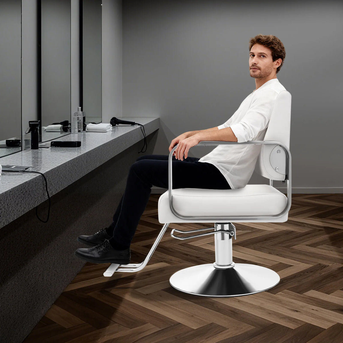 47-56cm High Stylist Chairs for Salon, 360° Rotatable Barber Armchair, Hair Swivel Seat for Barber Shop