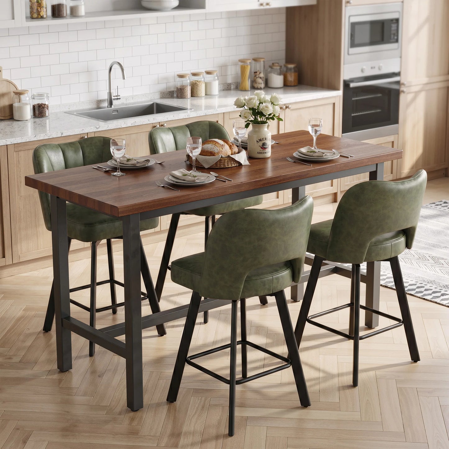 EnHomee Dining Chairs 2Pcs, 26" Counter Height Faux Leather Swivel Chair, Hollow Backrest Metal Legs 350lbs Kitchen Island Furniture