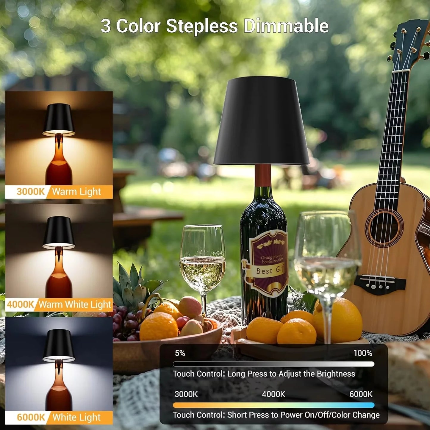 Wireless LED Wine Bottle Light Rechargeable Vases Table Lamp Touch Switch Night Light for Cafe Bar Club Restaurant Decor