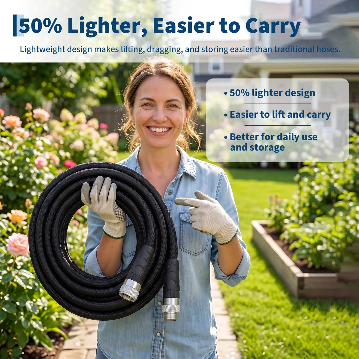 25/50/75/100 FT Non-Expandable Garden Hose, Lightweight Water Hose With TPE Inner Tube, Anti-Kink Braided Hose For Car Wash Yard Patio
