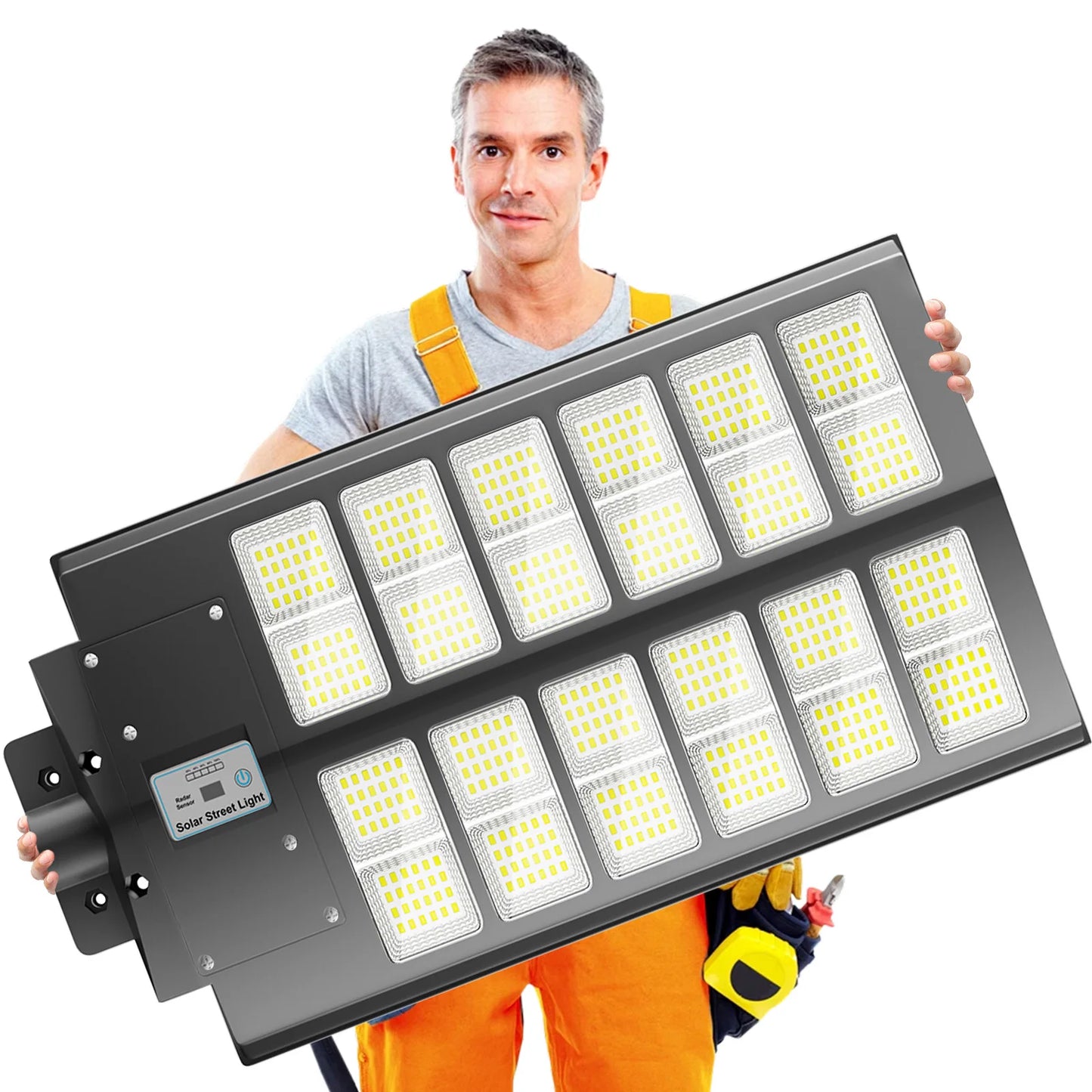 6000-watt waterproof solar street lights. Automatically turn on at dusk and are equipped with motion sensors. Suitable for comme