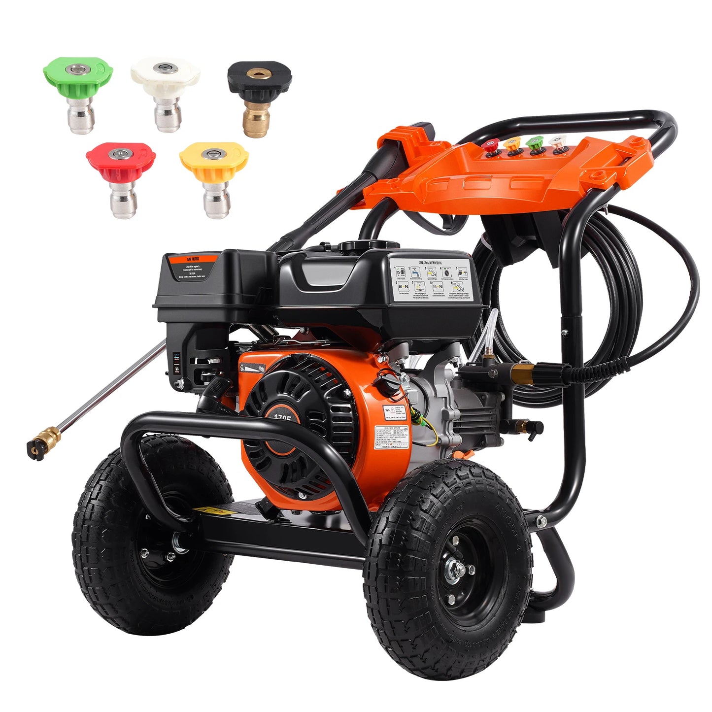 SucceBuy Gas Pressure Washer 3500PSI 2.6GPM Gas Powered with Aluminum Pump Spray Gun Extension Wand 5 Nozzle Set for Cars Fences