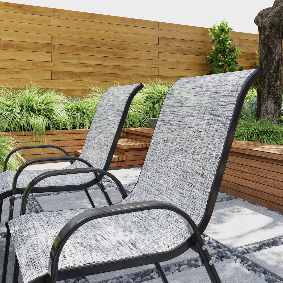 Set of 4 Patio Dining Chairs, Stackable Outdoor Chairs, Mixed Gray