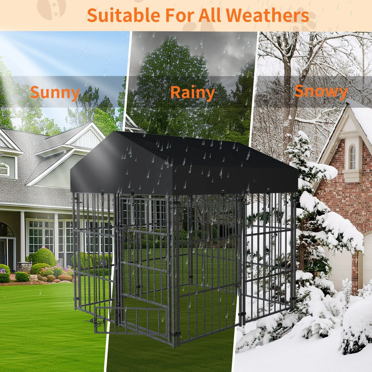 XS-L  Outdoor Dog Kennel with Roof Heavy Duty Metal Dog Crate Playpen for Medium Large Dogs Chicken Duck Enclosure Run