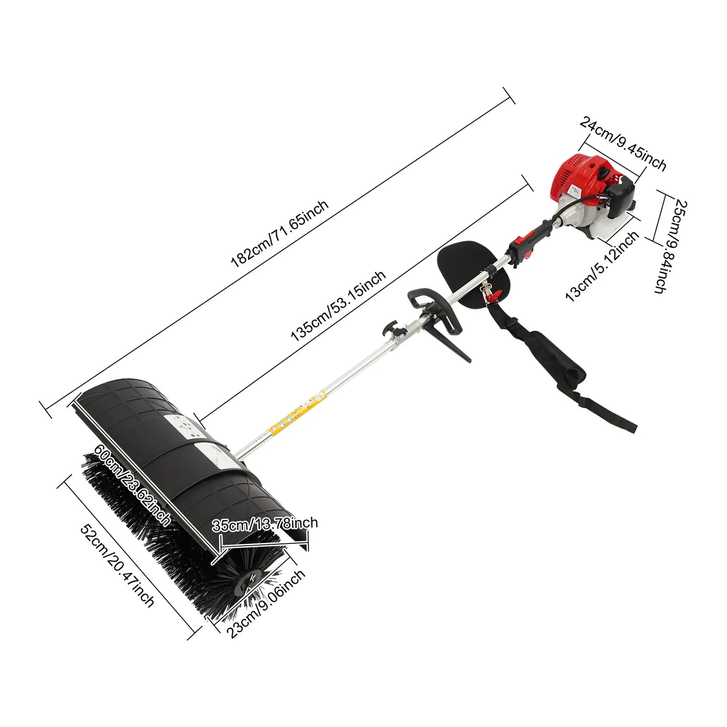 Powerful 52cc Gas Leaf Sweeper 2.3HP 8500RPM, 20.47" Wide Brush with Protective Cover for Yard Farm Sidewalk, Air-Cooled Engine & Safety Design for Outdoor Cleaning