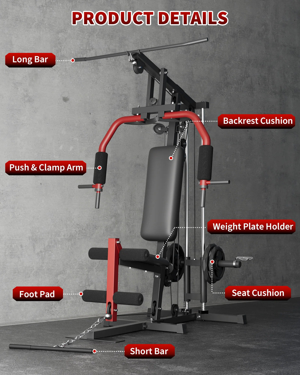 5-In-1 Multifunctional Home Gym Equipment: Full Body Workout Machine with Lat Pulldown, Chest Press, Leg Extension & Seated Row