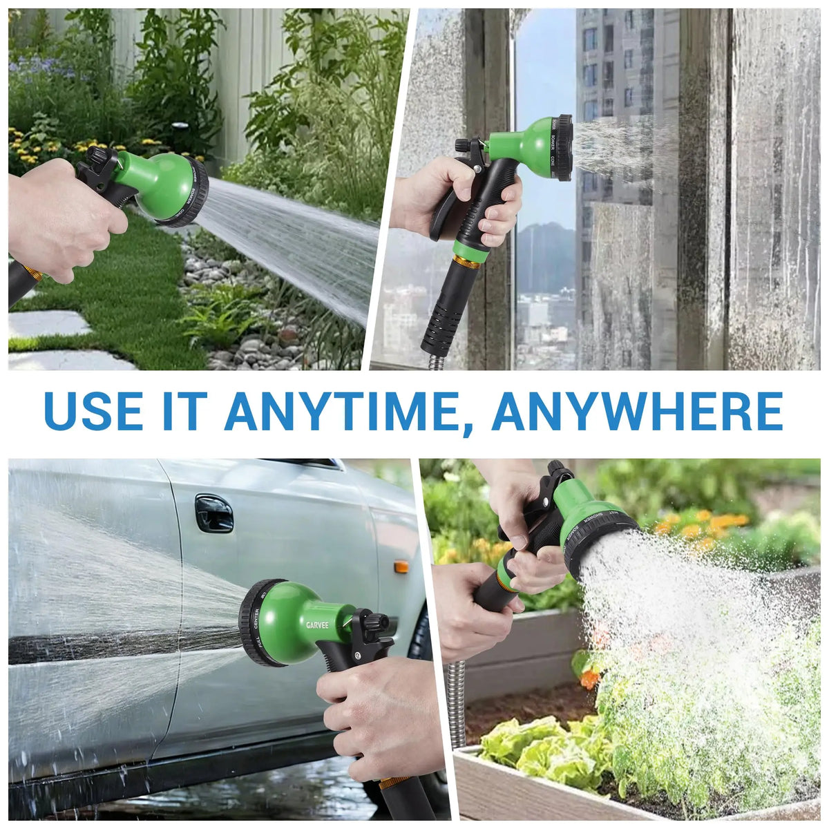50/100/150FT Stainless Steel Garden Hose With 10-Function Spray Nozzle Kink-Free Metal Water Hose Brass Connectors