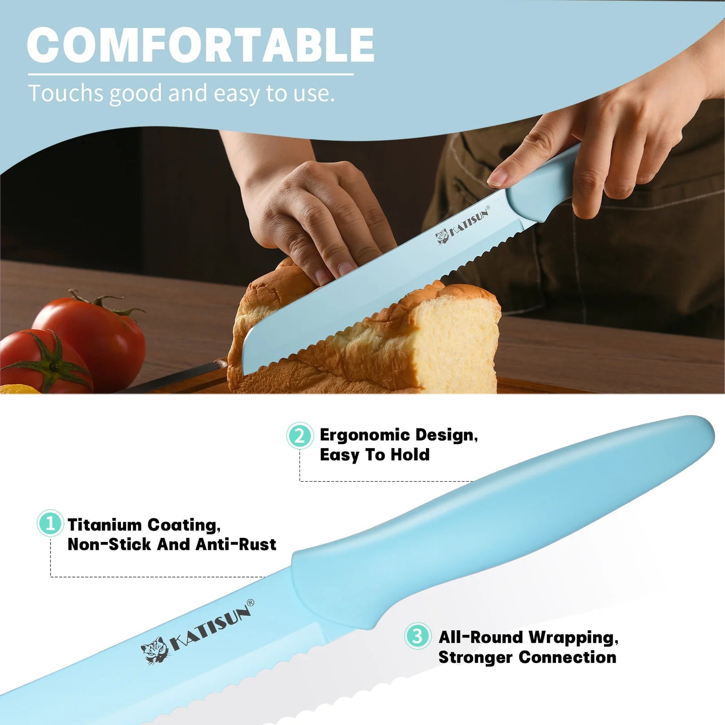 14 Pieces Blue Kitchen Knife Color Block Set , Anti-Rust Color Titanium Coated Carbon Steel, 12 Knives with Shears and Block