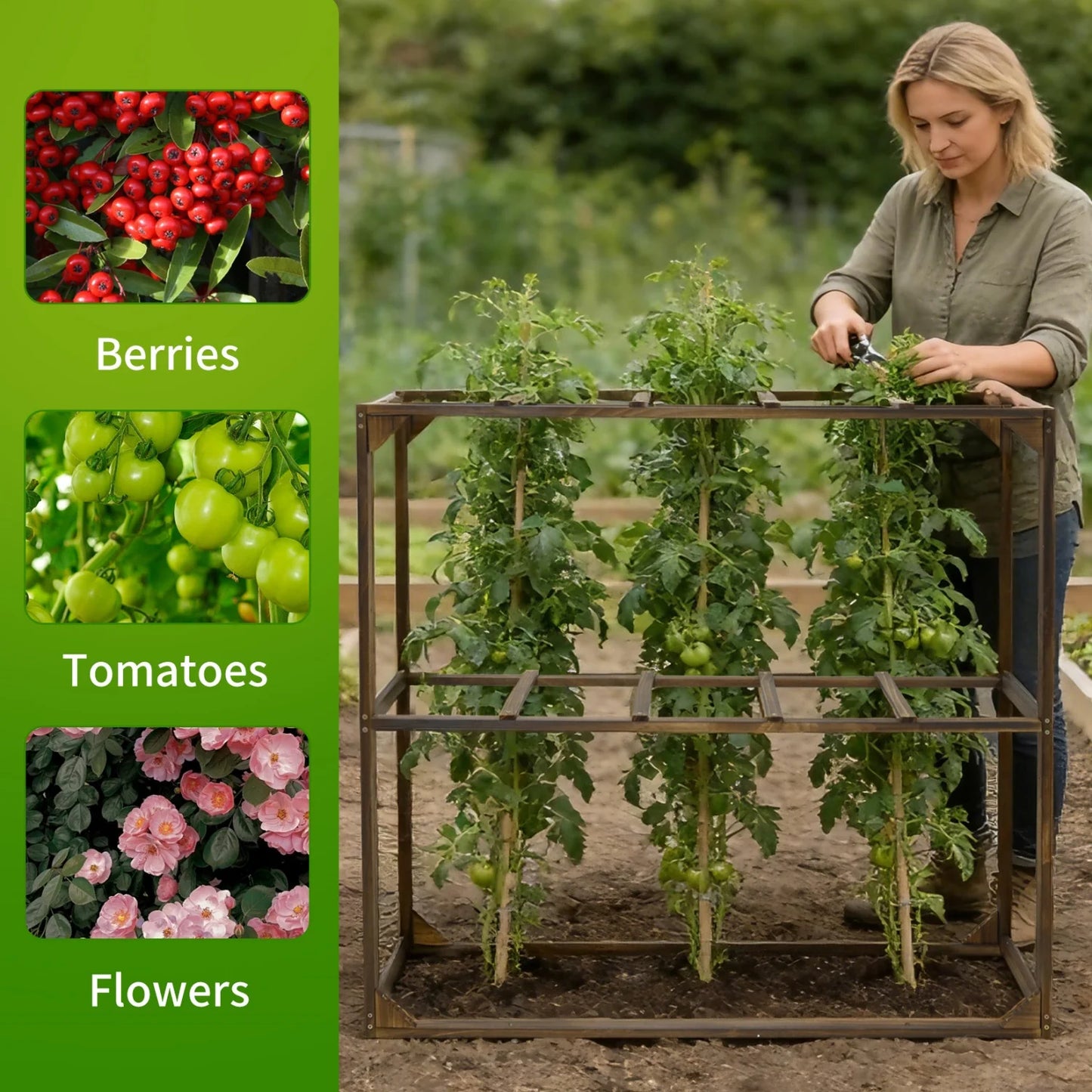 Outdoor Garden Wooden Tomato Cranberry Support Trellis with 5 Slots Support Frame Cranberry Plant Support Cage