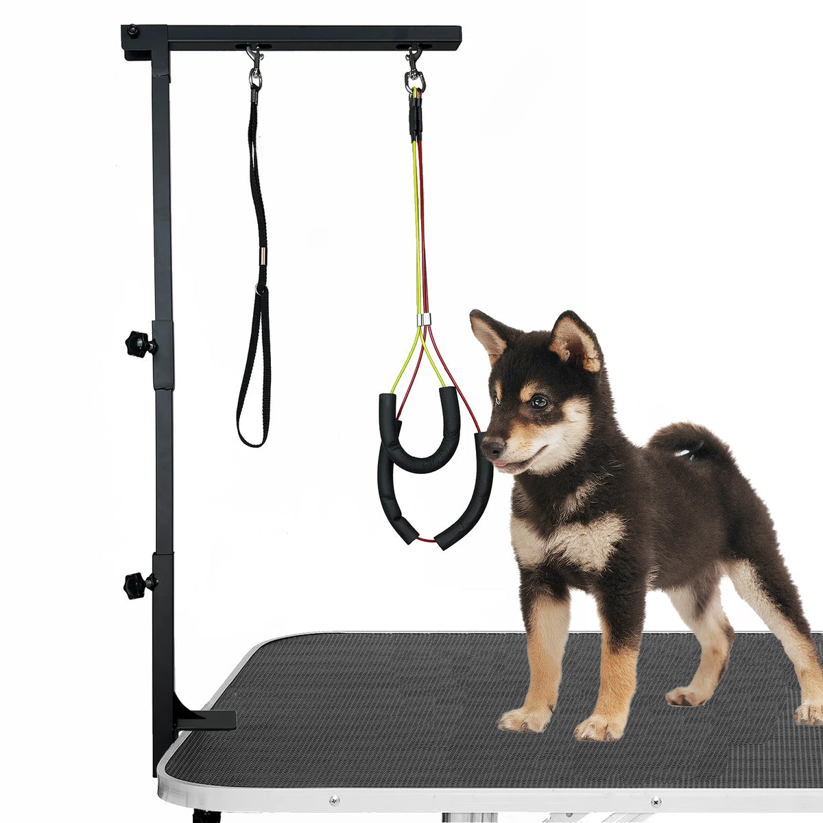 Dog Grooming Table Arm Height Adjustable Two No Sit Haunch Holder Three Section Design Suitable for Medium, Small Dogs, and Cats