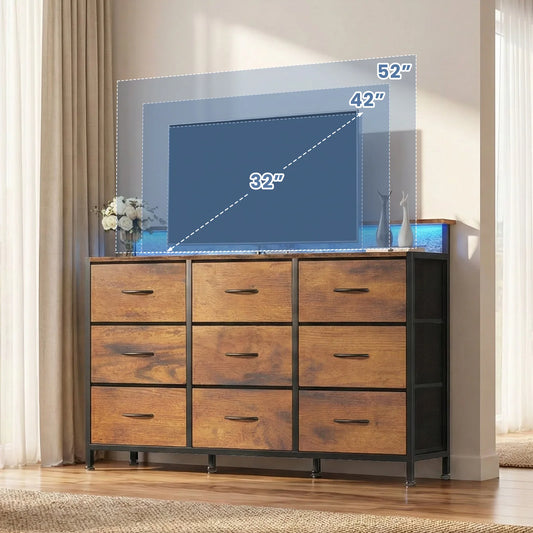 MCQ Living Room TV Stand Cabinet For 32-52 inch 9 Fabric Drawers Wood Top Media Console with Storage Display Of Home Furniture
