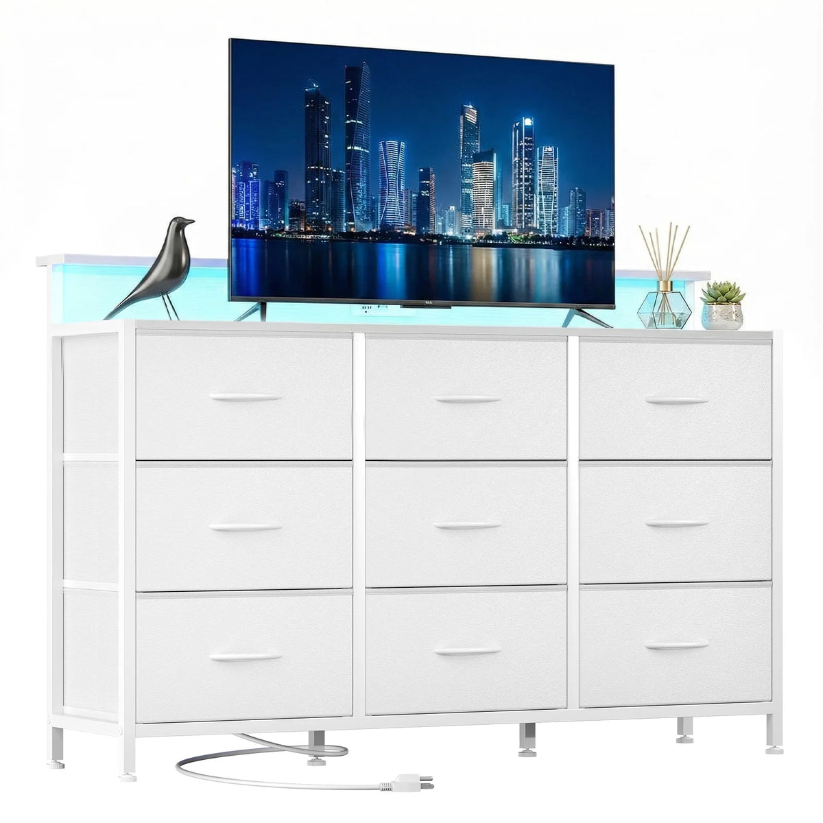 MCQ Living Room TV Stand Cabinet For 32-52 inch 9 Fabric Drawers Wood Top Media Console with Storage Display Of Home Furniture