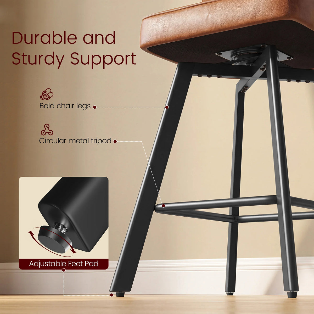 EnHomee Dining Chairs 2Pcs, 26" Counter Height Faux Leather Swivel Chair, Hollow Backrest Metal Legs 350lbs Kitchen Island Furniture