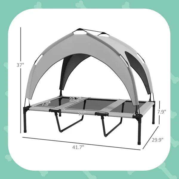 Elevated Dog Bed with Cooling Pad, Removable Canopy, Breathable Mesh, Portable Pet Cot for Large Dogs Indoor Outdoor