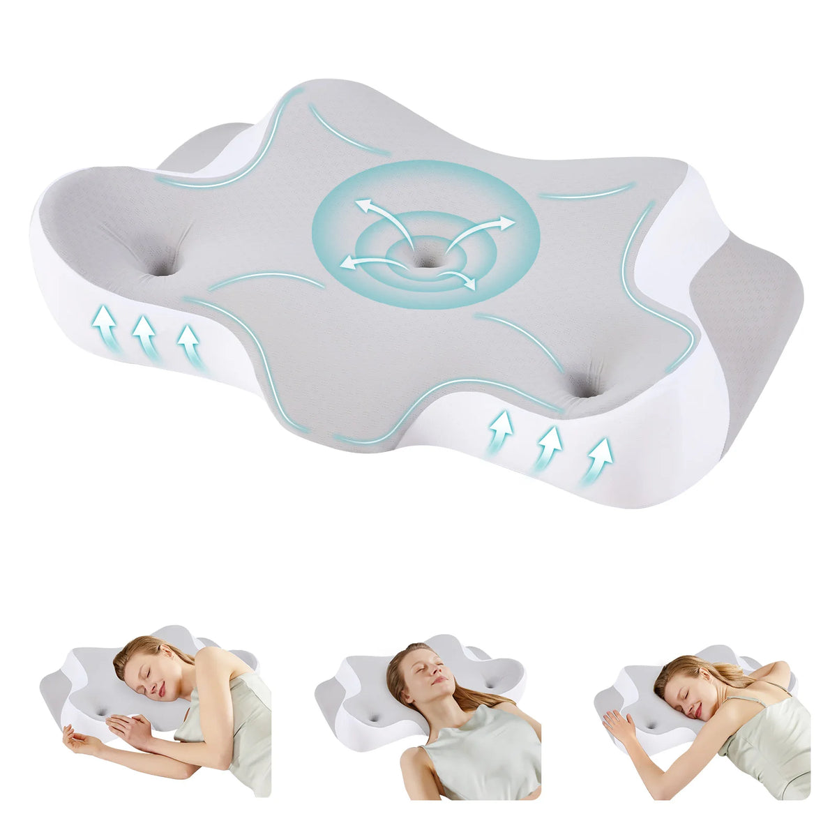 JHK 24" Largex15.4" Wide Ergonomic Cervical Neck Pillow Memory Foam Pillow with Cooling Pillowcase Cervical Contour Pillows