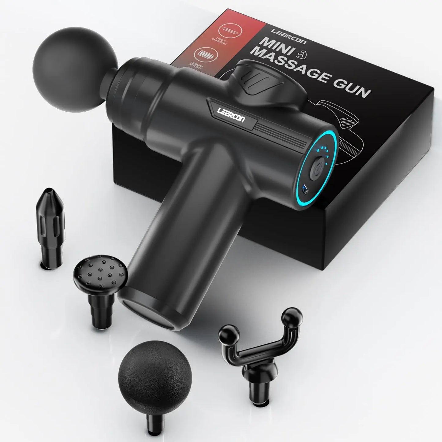 LEERCON Mini Massage Gun, 6 Speeds 4 Heads, Portable Fascial Gun Deep Tissue Massager, Muscle Fatigue Relief for Gym Travel, Gift