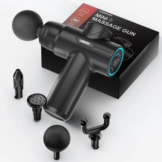 LEERCON Mini Massage Gun, 6 Speeds 4 Heads, Portable Fascial Gun Deep Tissue Massager, Muscle Fatigue Relief for Gym Travel, Gift
