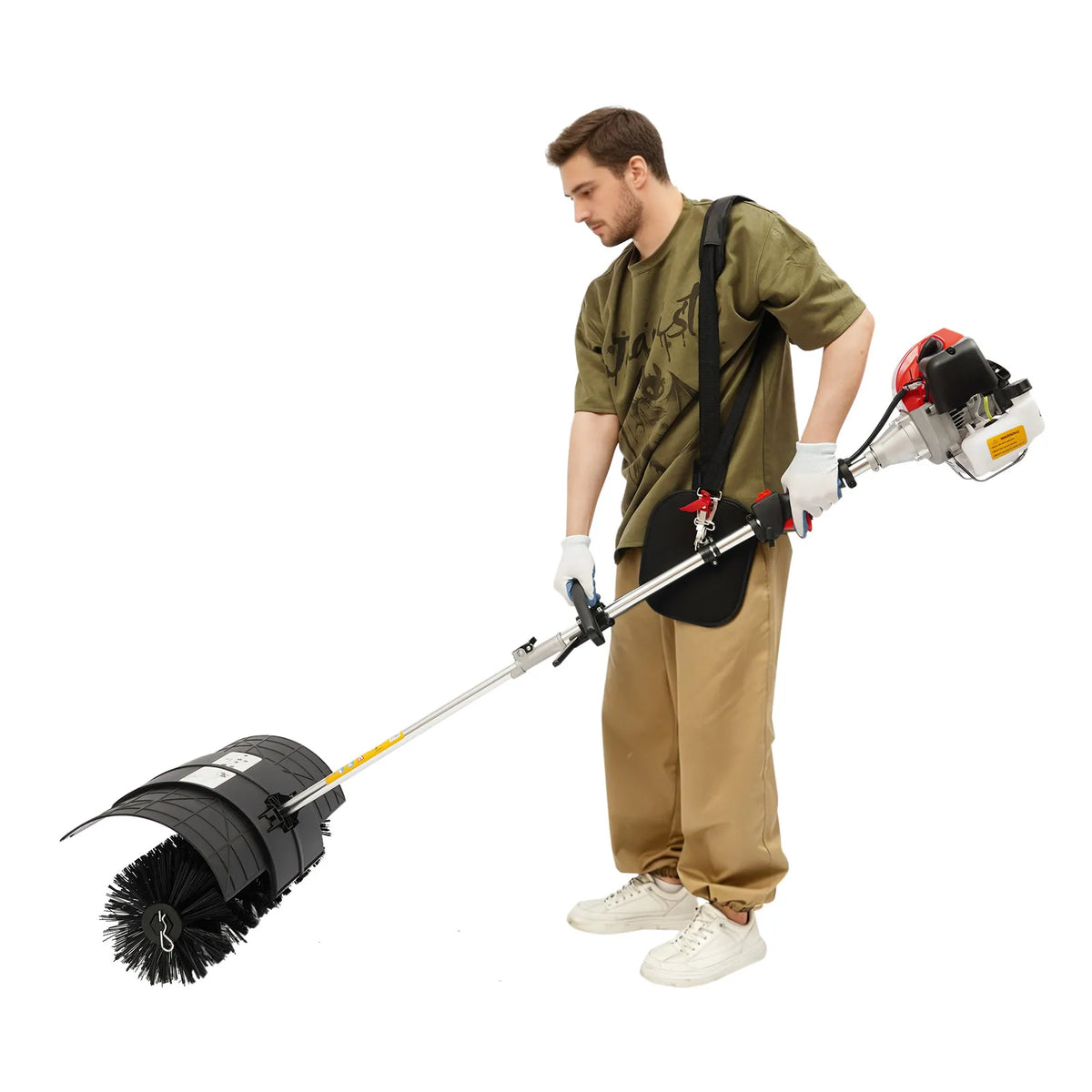 Powerful 52cc Gas Leaf Sweeper 2.3HP 8500RPM, 20.47" Wide Brush with Protective Cover for Yard Farm Sidewalk, Air-Cooled Engine & Safety Design for Outdoor Cleaning