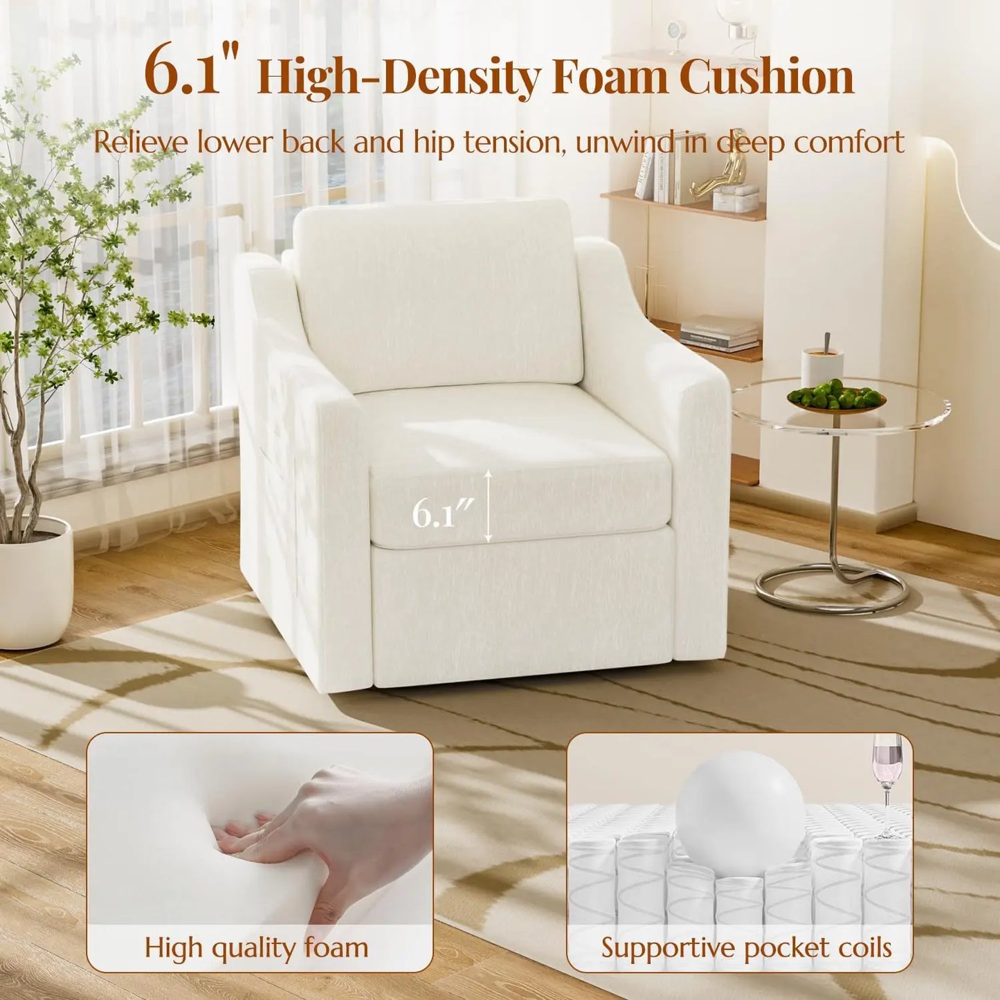 360° Swivel Accent Chair Set of 2, Large Comfy Reading Chairs, Accent Square Single-seat Armchair Upholstered Sofa