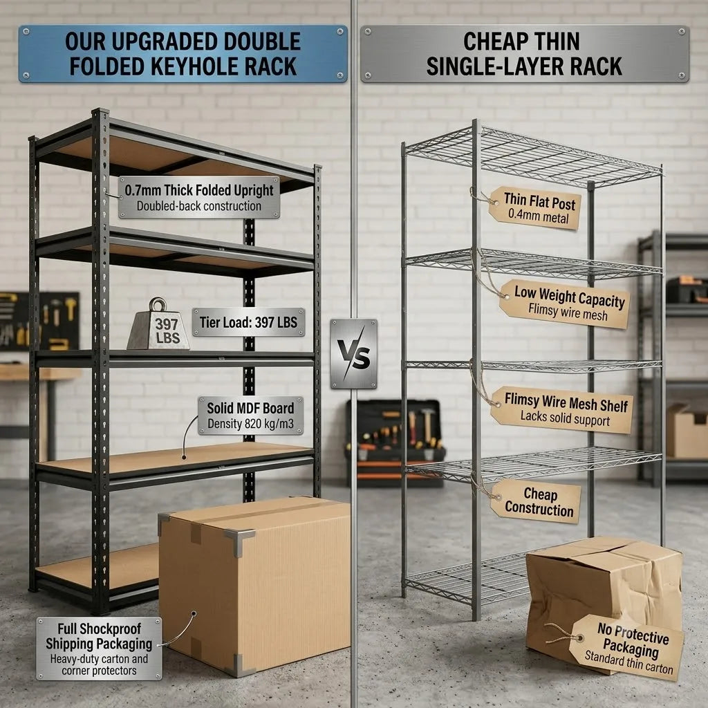 5-Tier Heavy Duty Boltless Storage Rack, 397 LBS Per Tier, Double Folded Keyhole Metal Frame, Matte Black Rust-Proof Finish, 5mm High-Density MDF Boards, 77.95×39.37×15.75 Inch Adjustable Organizer for Garage, Basement, War