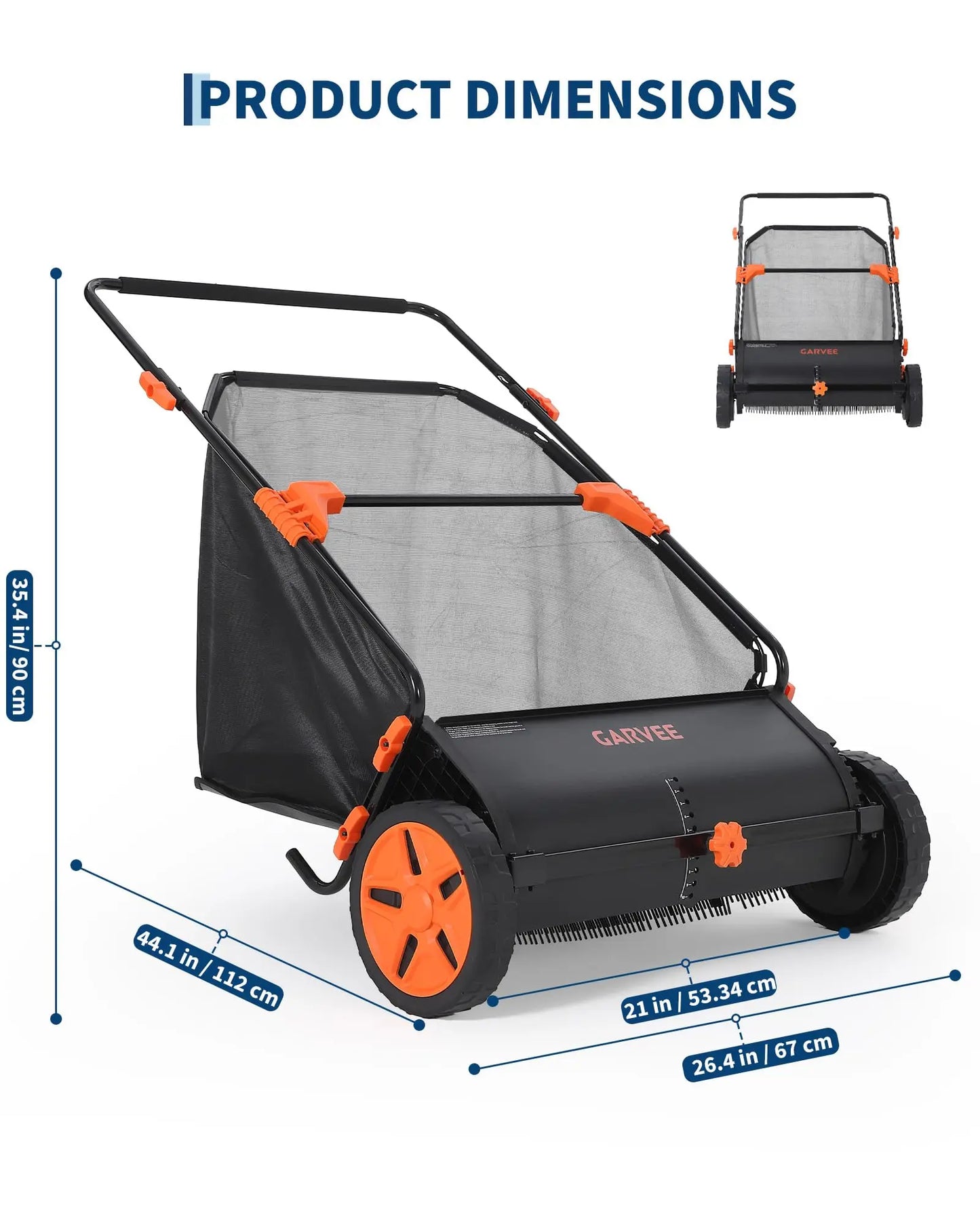 21-Inch Push Lawn Sweeper, Yard Leaf Grass Sweeper With Large Collection Bag, 4 Brushes, Steel Frame, 10'' Wheels, Height Adjustable