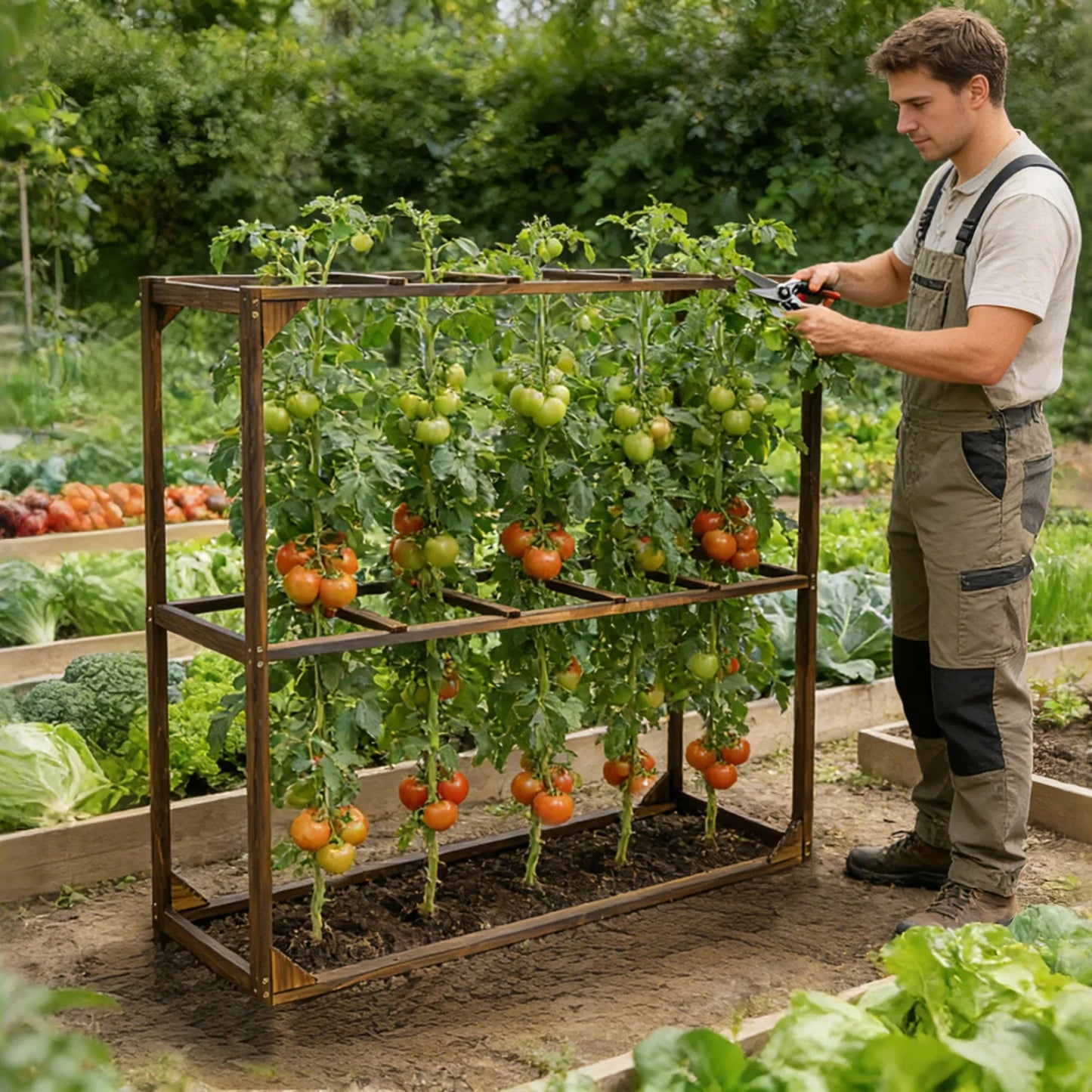 Outdoor Garden Wooden Tomato Cranberry Support Trellis with 5 Slots Support Frame Cranberry Plant Support Cage