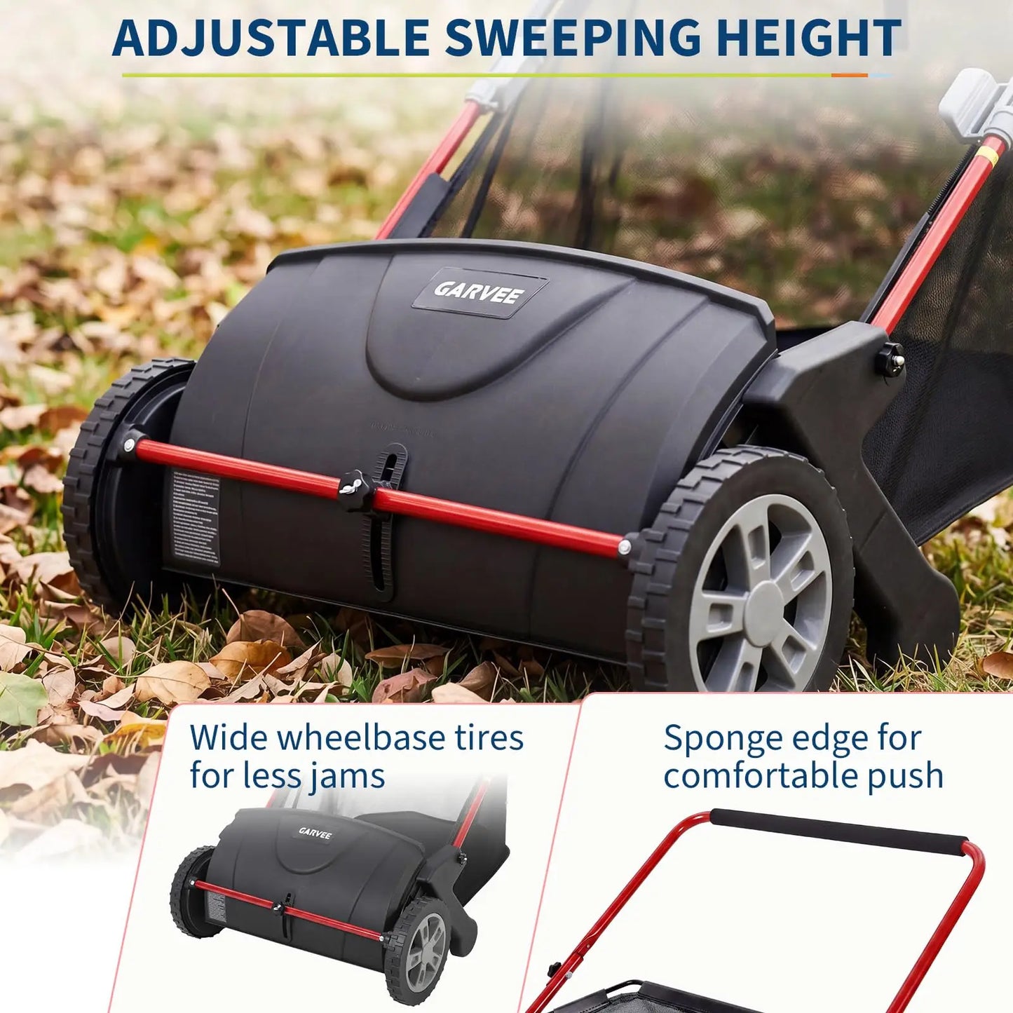 21 Inch Push Lawn Sweeper, Manual Yard Leaf & Grass Collector With Large Hopper, 4 Spinning Brushes, Adjustable Height, Steel Frame