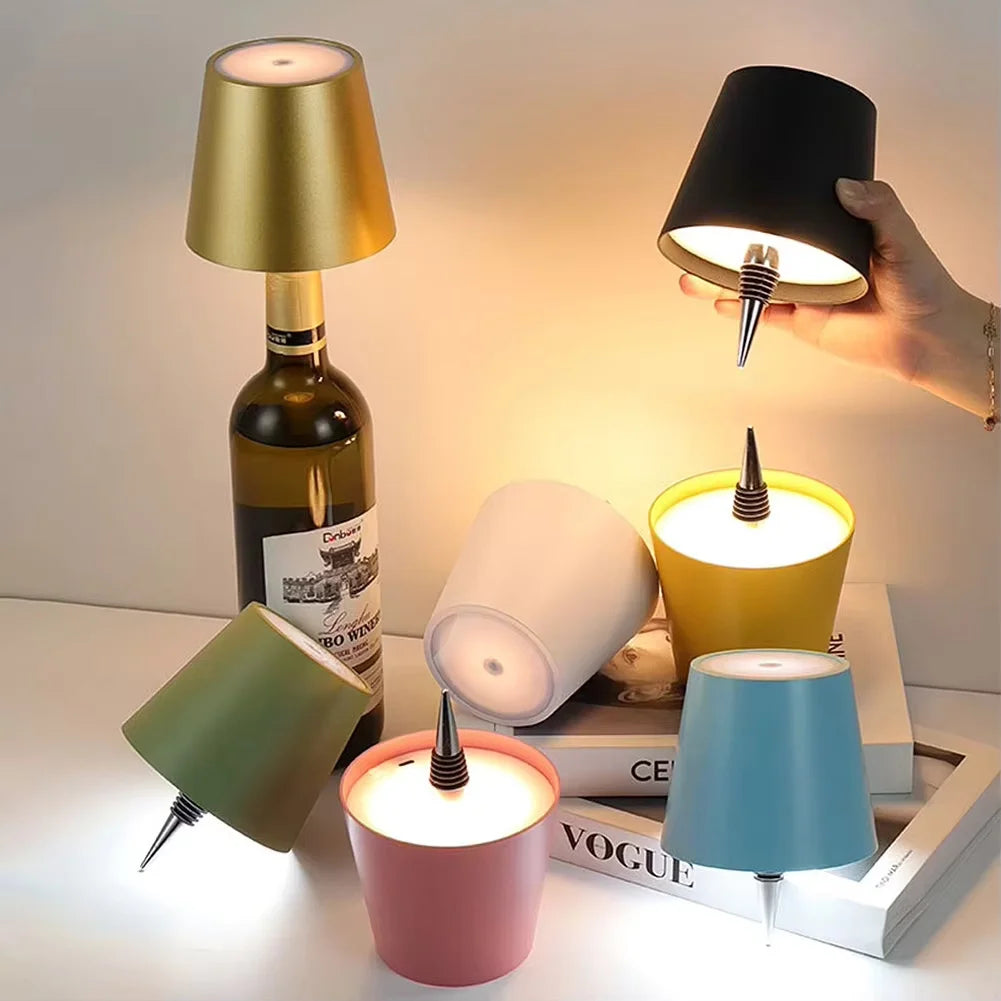 Wireless LED Wine Bottle Light Rechargeable Vases Table Lamp Touch Switch Night Light for Cafe Bar Club Restaurant Decor
