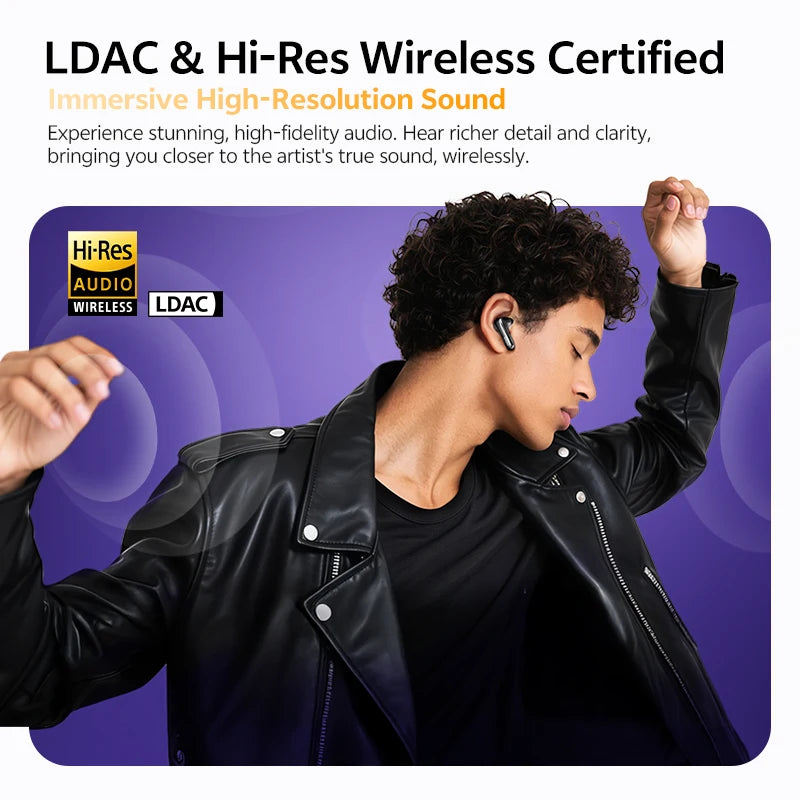 Ship From ES/PL/BR QCY HT18 Wireless Earphones Bluetooth 6.0 MeloBuds N70 Adaptive Hybrid ANC 6 Mics LDAC Hi-Res Audio Earbuds