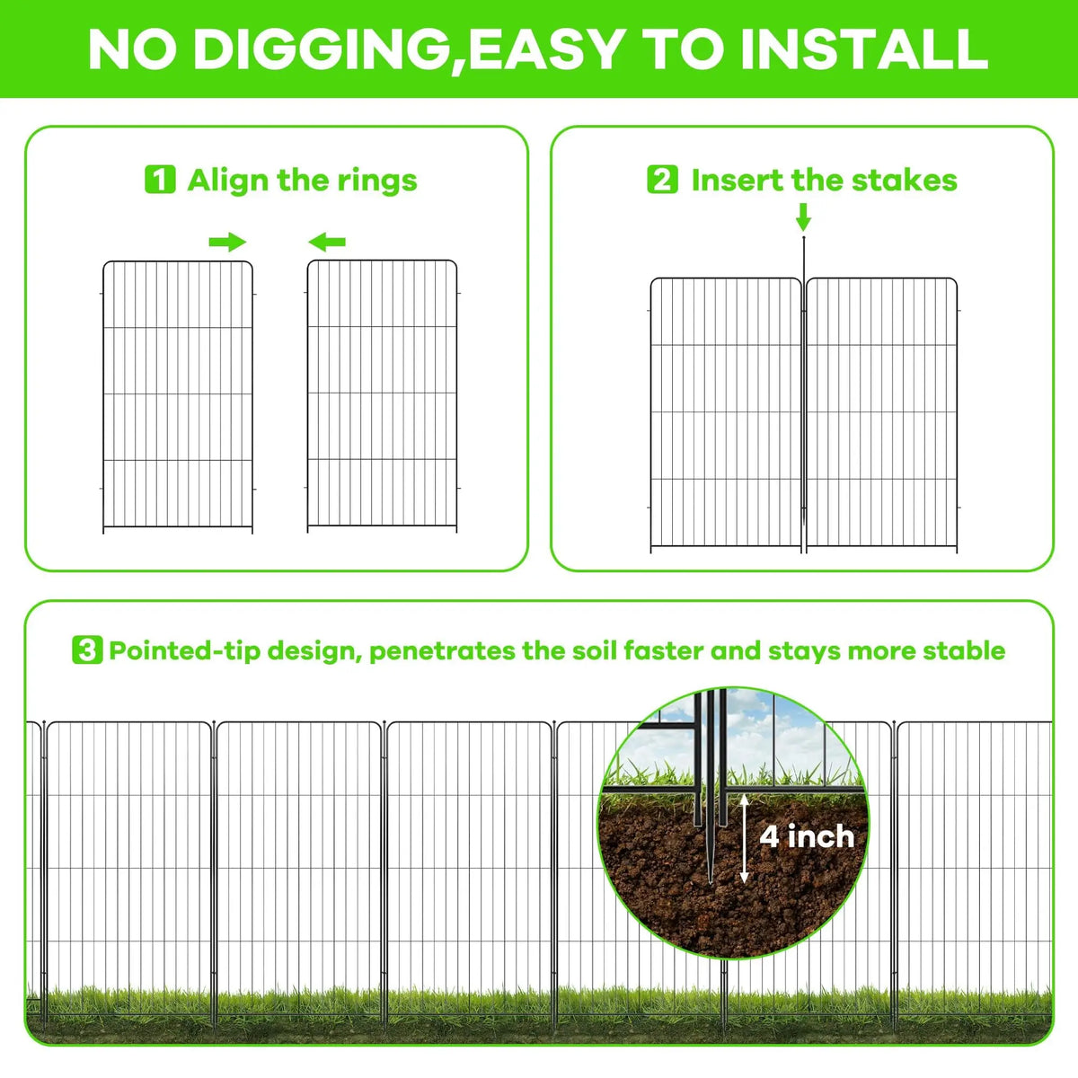 Metal Garden Fence Panels, 10Pcs 36×27in Pet Enclosure Fence with Gate