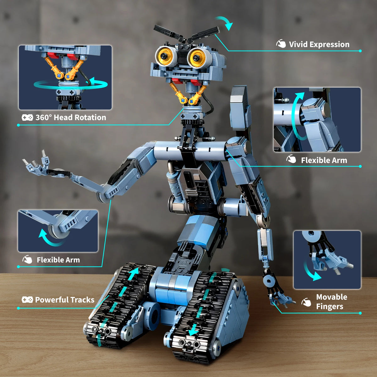 1176 Pieces Johnny 5 Robot Building Blocks Set with Remote Control - Rechargeable,Gift for Halloween & Chirstmas