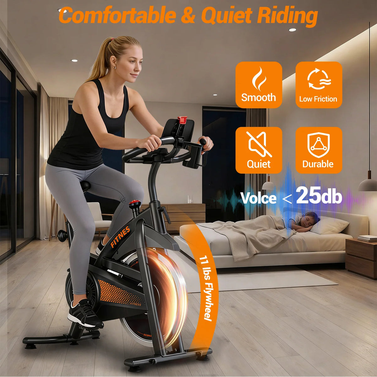 UMAY Indoor Exercise Bike 0-100 Adjustable Resistance Levels Quiet Belt Drive Reinforced Carbon Steel Frame Max Load 136kg Fitness Bike With Tablet Holder & Heart Rate Sensor